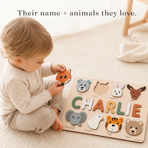 Animals Wooden Name Puzzle, 0-3 Years Old Personalized Gift: Patented and Certified Design bild 7