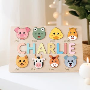 Custom Name Puzzle with Animals, Custom Toddler Toys, Custom Toys for Baby, Personalized Name Gift, Baby Girl Gift, First Easter Gift