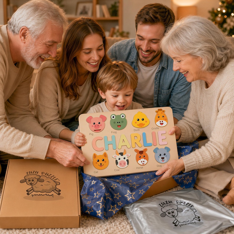 Animals Wooden Name Puzzle, 0-3 Years Old Personalized Gift: Patented and Certified Design bild 12