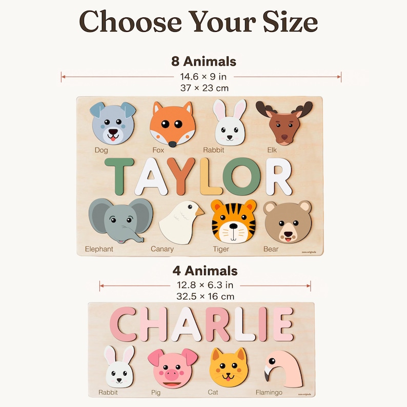 Animals Wooden Name Puzzle, 0-3 Years Old Personalized Gift: Patented and Certified Design bild 4