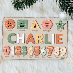Handmade Name Puzzle with Geometric and Numbers for Toddlers, Gift for Kids, Montessori Baby Toys, First Birthday Gift, Baby Shower Gift