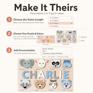 Animals Wooden Name Puzzle, 0-3 Years Old Personalized Gift: Patented and Certified Design bild 8