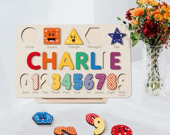 Personalized Gifts for Boys and Girls, Personalized Toys for Baby, Christmas and Baby Shower Gift, Wooden Puzzle with Custom Names and Color