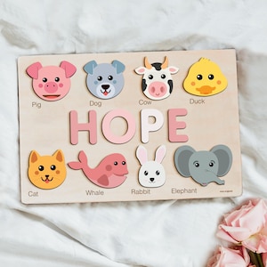 Custom Name Puzzle, 1st Birthday, Kids Toy, Baby Shower, Baby Gift for Birthday, Personalized Gift, Woodland Animal Nursery, Gift For Nephew