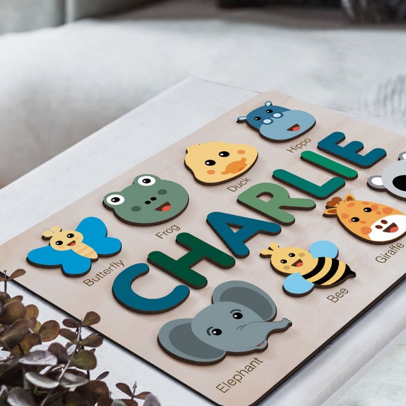 Name Puzzle with Animals | Personalized Busy Board Name Puzzle | Baby Shower Gifts | First Christmas Gift | Montessori Toys