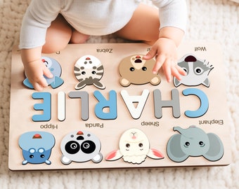 New Baby Gift Wooden Name Puzzle for Toddler, Montessori Puzzle, First Birthday Gift for Baby Boy Baby Girl, Wood Toys, Custom Gift for Kids