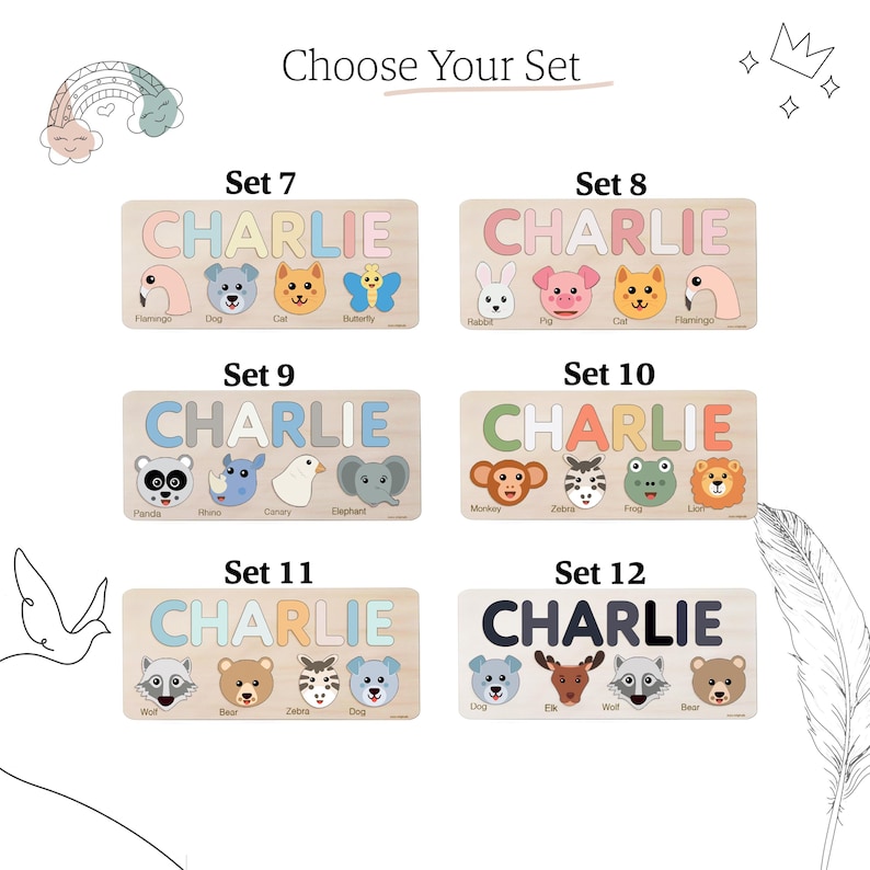 Wooden Busy Board Puzzle | Personalized Name Puzzle with Animals | Baby Girl and Boy Gift | First Christmas Gift | Wood Toy for One Year Old image 9