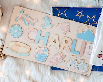 Wooden Personalized Busy Board Name Puzzle| Custom Name Toys  | Baby Girl and Boy Gifts | Kid Easter Gifts | Personalized Puzzle for Baby