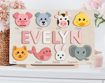 Custom Name Puzzle, 1st Birthday Gift, Gift for Kids, Baby Name Puzzle, Baby 1st Easter, Custom Toys for Baby, Personalized Baby Girl Gift