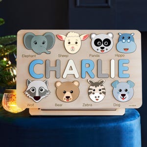 Personalized Name Puzzle with Animals and Name | Personalized Gifts for Baby, Toddler, Kids | Christmas Gifts | 1st Birthday Girl and Boy