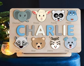 Personalized Name Puzzle with Animals and Name | Personalized Gifts for Baby, Toddler, Kids | Christmas Gifts | 1st Birthday Girl and Boy