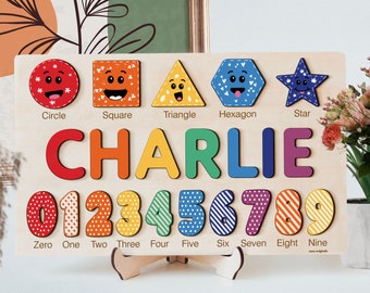 Personalized Name Puzzle With Numbers, Montessori Toys, Baby Gift, First Christmas, Wooden Toys, Baby Shower Gift for Kids, Wood Name Puzzle