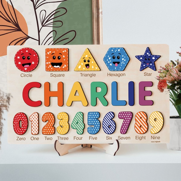 Personalized Name Puzzle With Numbers, Montessori Toys, Baby Gift, First Christmas, Wooden Toys, Baby Shower Gift for Kids, Wood Name Puzzle