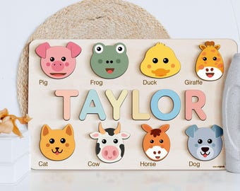 Custom Name Puzzle with Animals, Custom Toys for Baby, Kids Toys, Personalized Boy and Girl Gift, Birthday Gift, Unique Baby Gift
