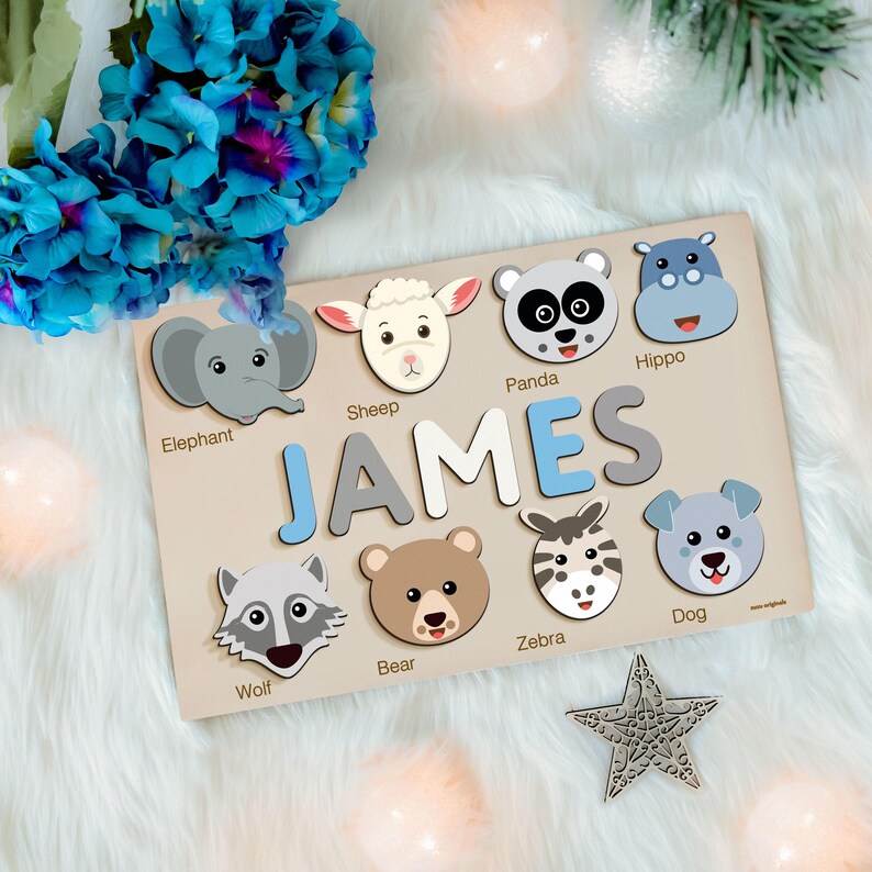 Personalized Wooden Name Puzzle | Animal Busy Board, Baby Gift - Etsy