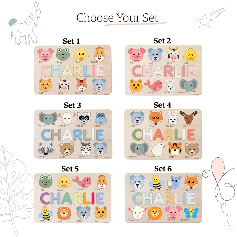 Wooden Busy Board Puzzle | Personalized Name Puzzle with Animals | Baby Girl and Boy Gift | First Christmas Gift | Wood Toy for One Year Old image 8