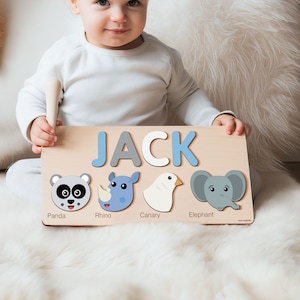 Custom Handmade Name Puzzle with Animals, Personalized Birthday Gift for Kids, Christmas Gifts for Toddlers, Unique New Baby Gift, Wood Toy image 8