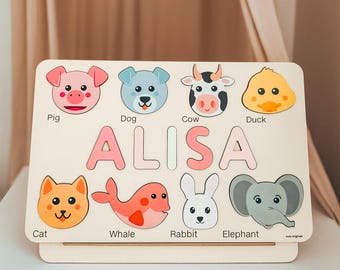 Baby Nursery Decor, Toddlers Name Puzzle, 1st Birthday Gift, Wooden Busy Board Puzzle, First Easter Gift, Toys for 6 Months, 2nd Birthday