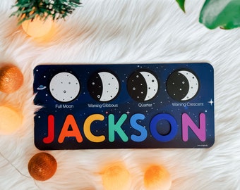 Personalized Toddler Toy | Handcrafted Moon and Space Themed Puzzle | Perfect Gift for First and Second Birthdays | Baby Room Decor | Puzzle