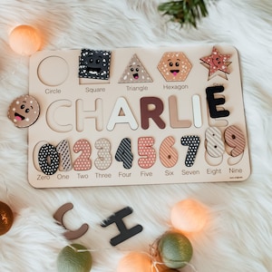 Wooden Personalized Name Puzzle | Personalized Busy Board Puzzle | Baby Girl and Boy Gifts | Kid Easter Gifts | Custom Puzzle for Baby