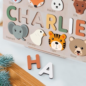 Baby Boy and Girl Name Puzzle, First Birthday Gift for Kids, Toddlers Name Puzzle, Kids Name Sign, Kids Toys, Name Puzzle with Animals