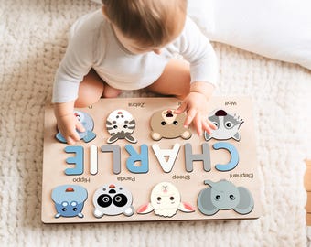 Custom Handmade New Baby Gift, Wooden Name Puzzle for Toddler, Personalized Puzzle, 1st Birthday Gift for Baby Boy and Girl, Toddler Toys