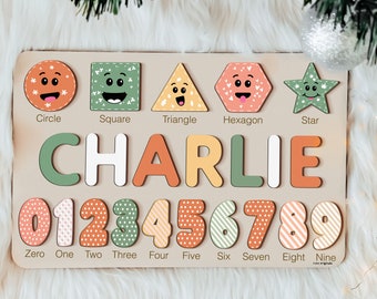 Handmade Name Puzzle with Geometric and Numbers for Toddlers, Gift for Kids, Montessori Baby Toys, First Birthday Gift, Baby Shower Gift