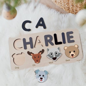 Name Puzzle with Animals | Personalized Busy Board Name Puzzle | Baby Shower Gifts | First Christmas Gift | Montessori Toys