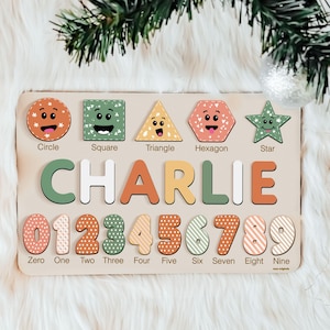 Wooden Name Puzzle, Gift for Kids, Name Puzzles for Toddlers, Montessori Baby Toys, First Birthday Gift, Baby Shower Gift, Number Puzzle