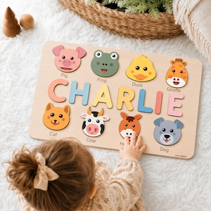 Custom Name Puzzle with Animals, Personalized Baby Gift, First Birthday Gift, Christmas Present, 0-3 Years Personalized Toy