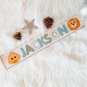 Customizable Unisex Baby Name Puzzle with Animals, Personalized Baby Boy Gift, Baby Girl Gift, First Easter Gifts, Montessori Wooden Toys