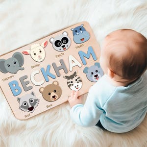 New Baby Gift Wood Name Puzzle for Toddler Personalized Puzzle, First Birthday Gift for Baby Boy Girl, Wooden Toys, Custom Christmas Gift