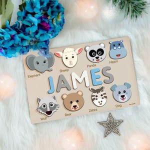 Personalized Name Puzzle with Cute Animals | Baby, Toddler, Kids Toys | Personalized Gifts for Baby, Toddler, Kids | Christmas Gifts | 1st