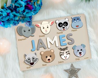 Personalized Name Puzzle with Cute Animals | Baby, Toddler, Kids Toys | Personalized Gifts for Baby, Toddler, Kids | Christmas Gifts | 1st