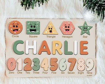 Wooden Name Puzzle, Gift for Kids, Name Puzzles for Toddlers, Montessori Baby Toys, First Birthday Gift, Baby Shower Gift, Number Puzzle