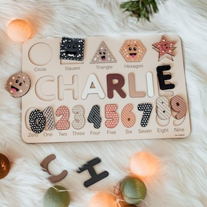 Wooden Personalized Name Puzzle | Personalized Busy Board Puzzle | Baby Girl and Boy Gifts | Kid Easter Gifts | Custom Puzzle for Baby