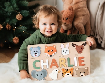 Custom Baby Toys, Personalized Name Blocks, Newborn Gift, Animals Wooden Puzzle, Custom Baby Name Puzzle, Montessori Toys, Educational Toy