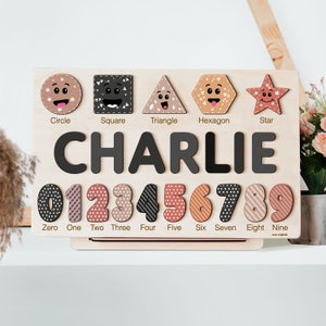 Name Puzzle Wooden Name Puzzle With Shapes Number Personalized Name Puzzle First Christmas Gifts for Kids 1st Birthday Gift Toys for Toddler