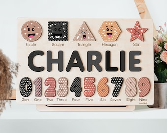 Name Puzzle Wooden Name Puzzle With Shapes Number Personalized Name Puzzle First Christmas Gifts for Kids 1st Birthday Gift Toys for Toddler