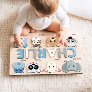 1st Birthday Gifts, Name Puzzle, Puzzle with Animals, Custom Baby Name Puzzle, Wood Name Puzzle for Toddler, Toddler Toys, Custom Baby Toy