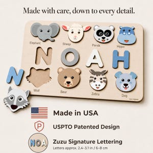 Animals Wooden Name Puzzle, 0-3 Years Old Personalized Gift: Patented and Certified Design bild 9