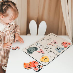 Montessori Busy Board Puzzle, Wood Toys for Baby, Baby Boy, 1st Birthday Girl, Personalized Name Puzzle, Woodland Puzzle, Custom Baby Toy