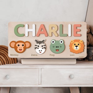 Custom Handmade Name Puzzle with Animals, Personalized Birthday Gift for Kids, Christmas Gifts for Toddlers, Unique New Baby Gift, Wood Toy image 4