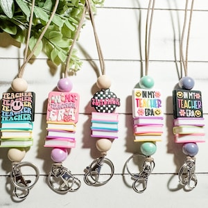 Teacher Beaded Lanyard Badge Holder / Teacher Gift / Silicone Beads / Teacher Life / apple / Books