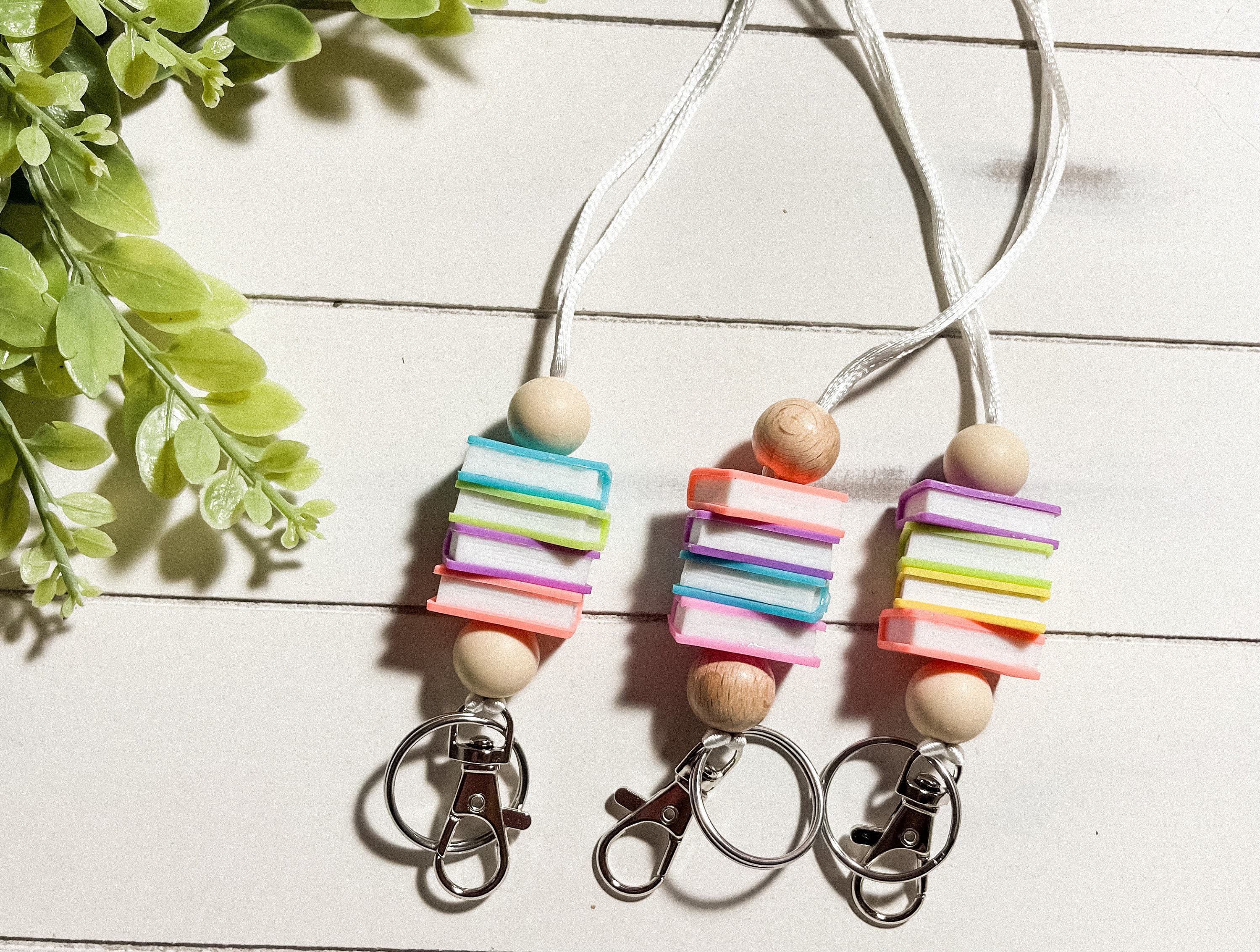 Teacher Beaded Lanyard Badge Holder / Teacher Gift / Silicone Beads / Teacher Life / apple / Books