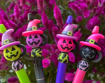 Silicone beaded pens, cute beaded pen, fun pen, Halloween pen, Pumpkin pens, fun gifts, writing with style