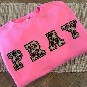 Pray Chenille Lettering, Leopard, Hot Pink, Gift, Winter or Summer,