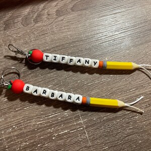 Silicone bead tag, personalized, back to school, keychain, teachers, personalized, silicone, gift