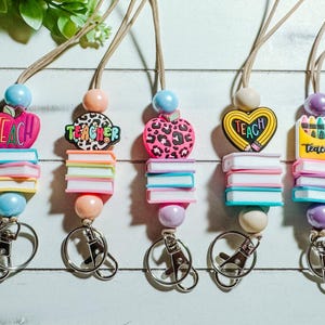 Teacher Beaded Lanyard Badge Holder / Teacher Gift / Silicone Beads / Teacher Life / apple / Books