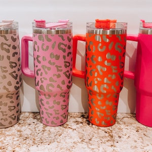 Leopard 40oz Insulated Tumbler Cup with Handle, Sliding Lid & Straw,| Stainless Steel Tumbler, Stanley Tumbler Dupe, Gift for her
